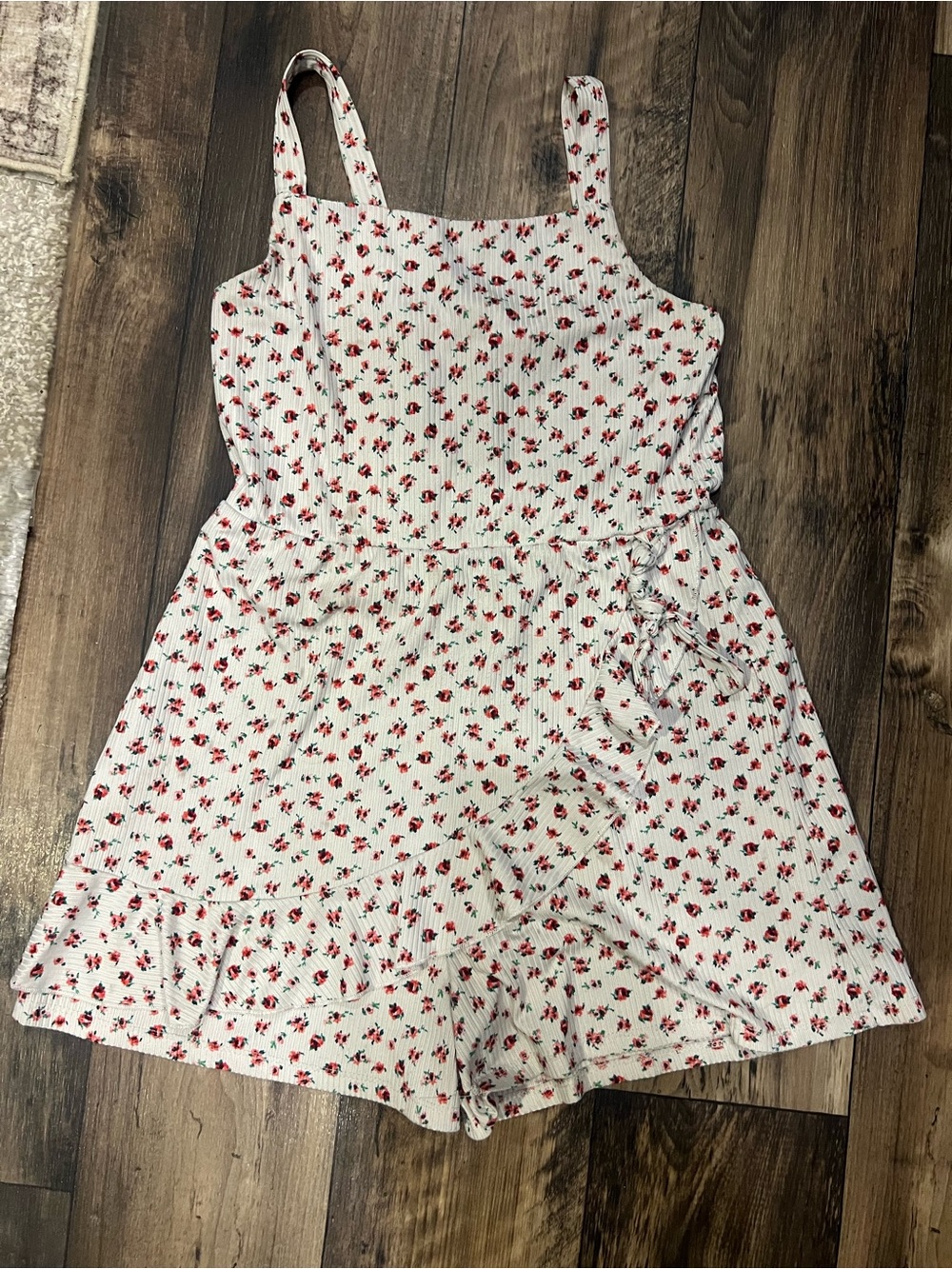 Trixxi Girl Floral Romper XL White Pink Ditsy Flower Ruffle Wrap Skort Style